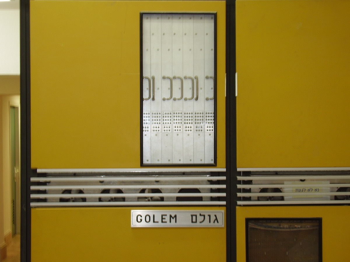 Close-up photograph of the GOLEM computer built at the Weizmann Institute in the 1960s.